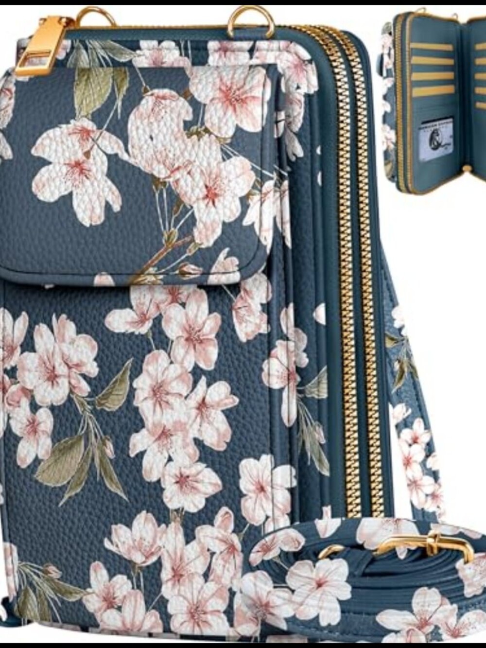 Vegan Leather Crossbody Cell Phone Bag Oversized Phone Pocket Adjustable Strap